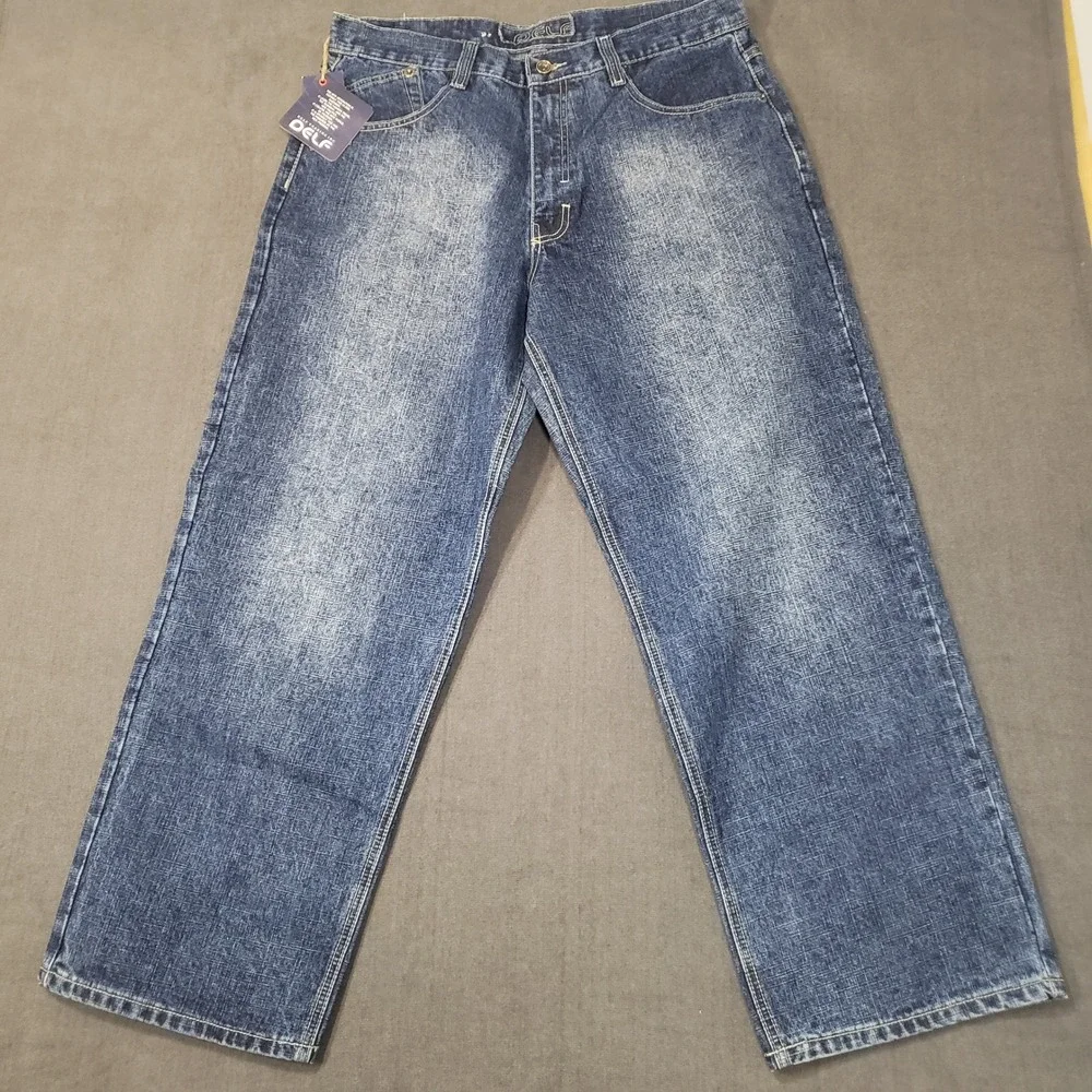 Delf Jeans Mens 36x30 Dark Blue Wide Leg Baggy Y2K Streetwear Denim 6208
